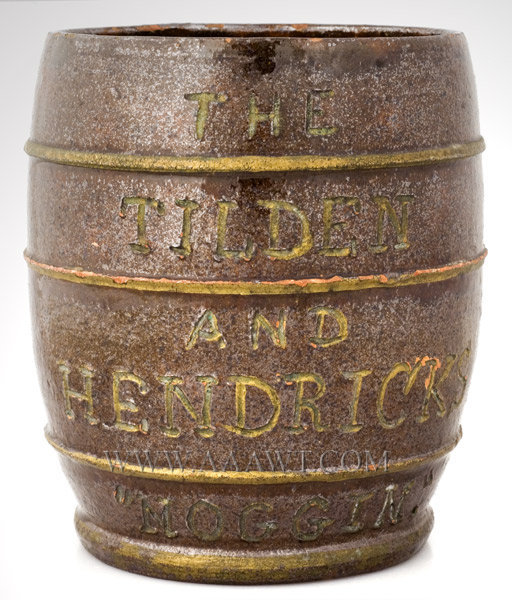 Large Political Redware Mug, the Tilden and Hendricks Noggin
Probably Concord, New Hampshire
Circa 1876, entire view